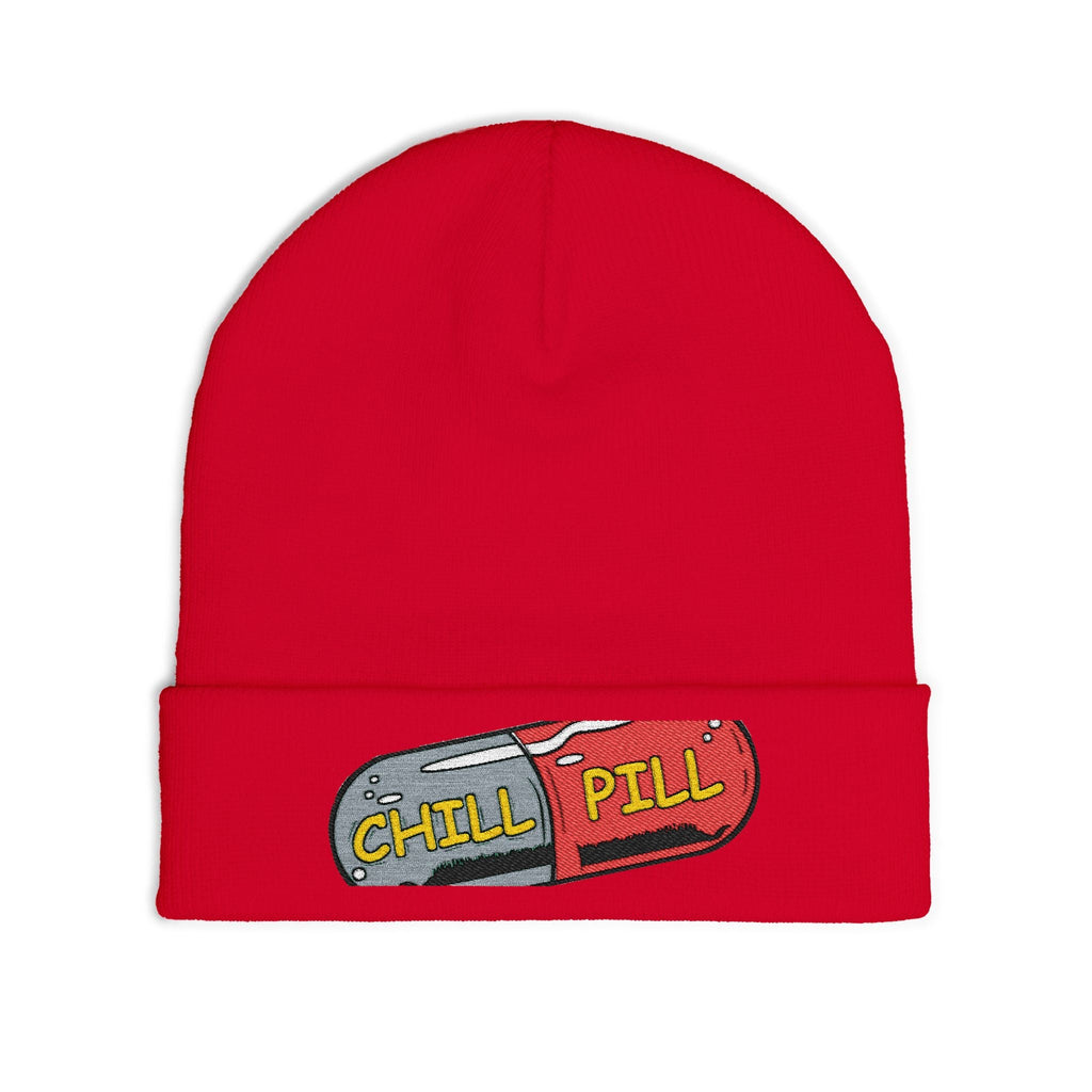 Chill Pill Embroidered Knit Beanie — Relaxed Vibe Winter Hat Printify