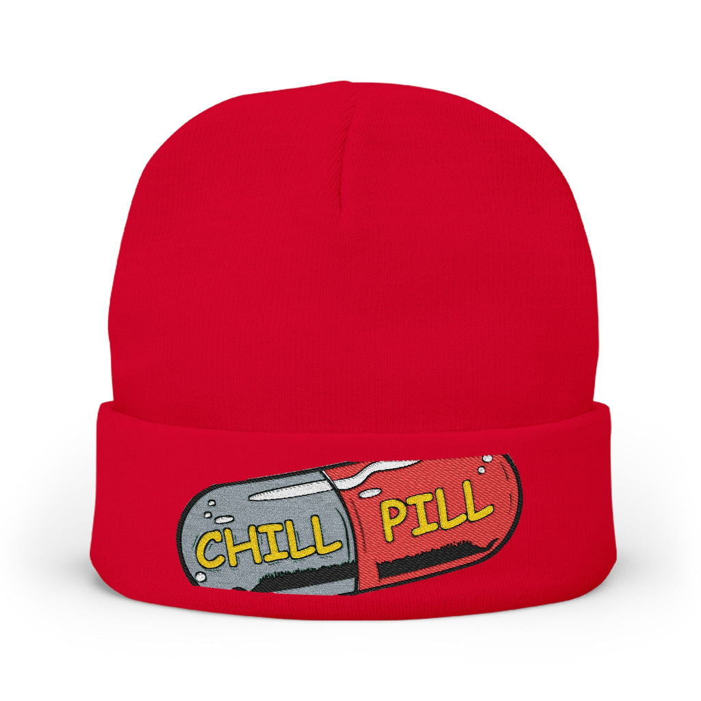 Chill Pill Embroidered Knit Beanie — Relaxed Vibe Winter Hat Printify