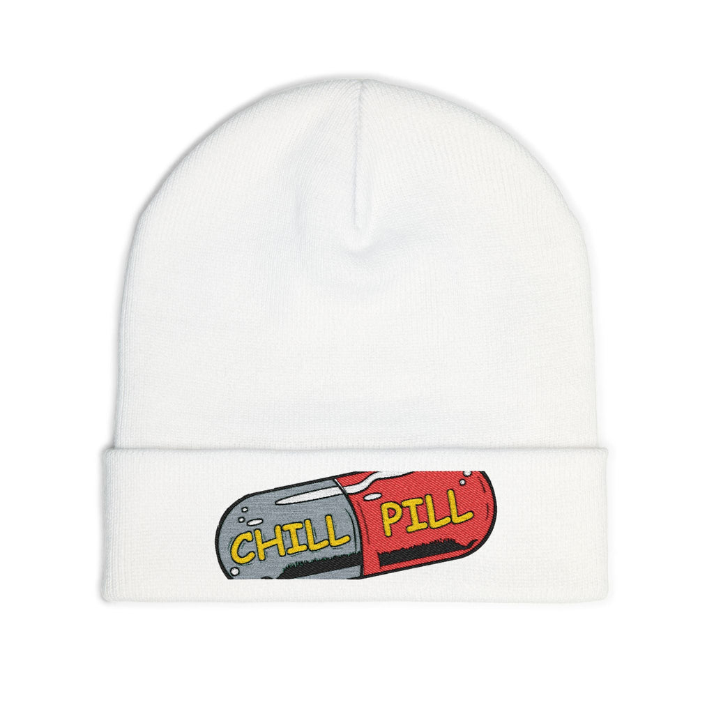 Chill Pill Embroidered Knit Beanie — Relaxed Vibe Winter Hat Printify