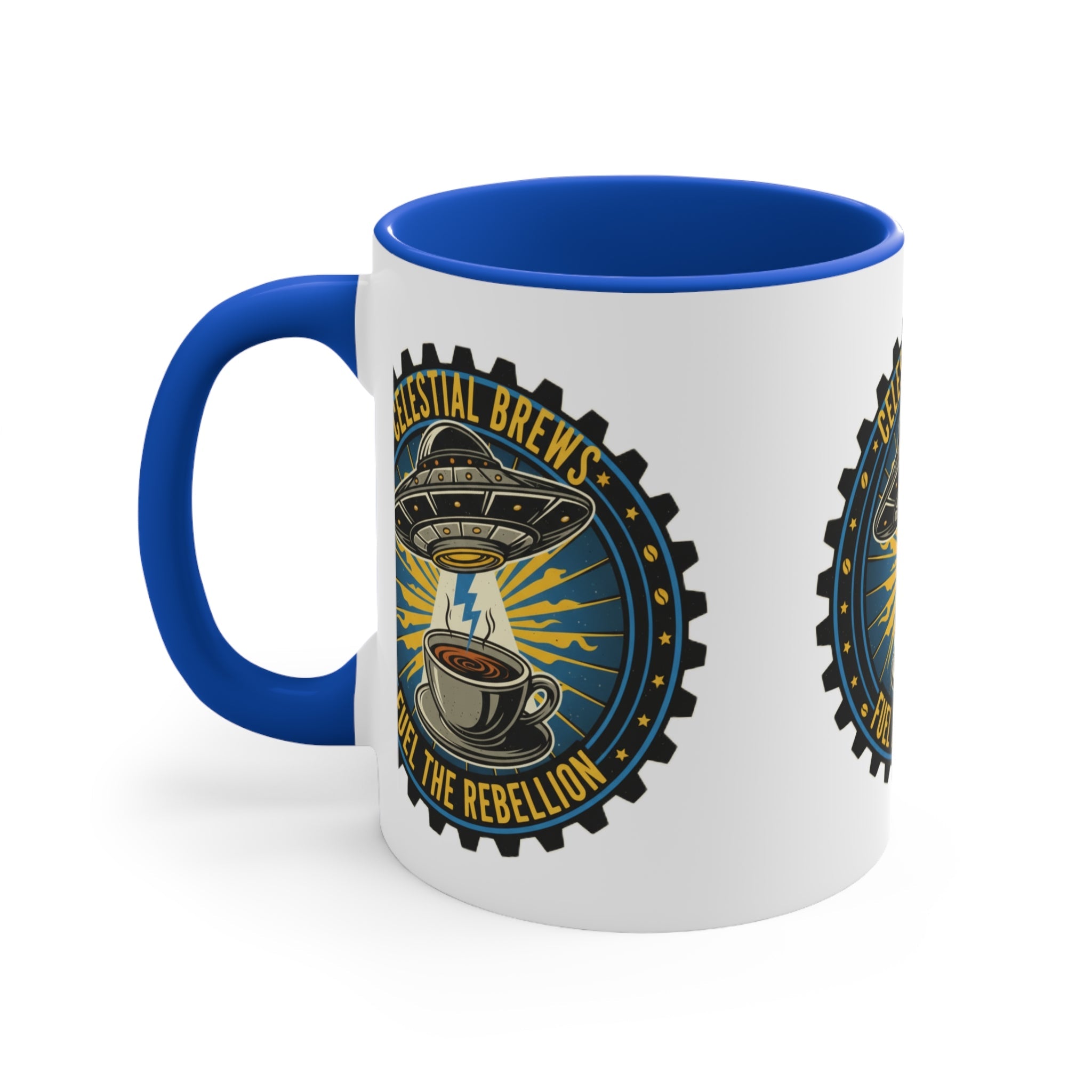 Cosmic Grind Coffee Mug — "Fuel the Rebellion" Retro Sci-Fi Accent Mug Printify