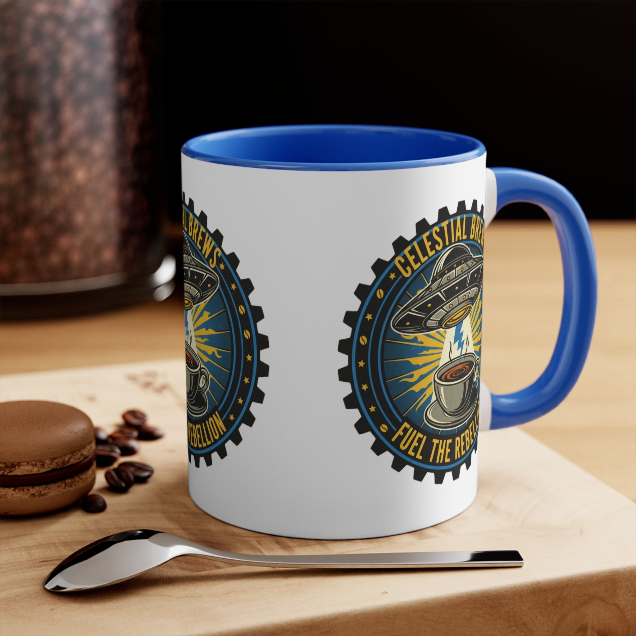 Cosmic Grind Coffee Mug — "Fuel the Rebellion" Retro Sci-Fi Accent Mug Printify