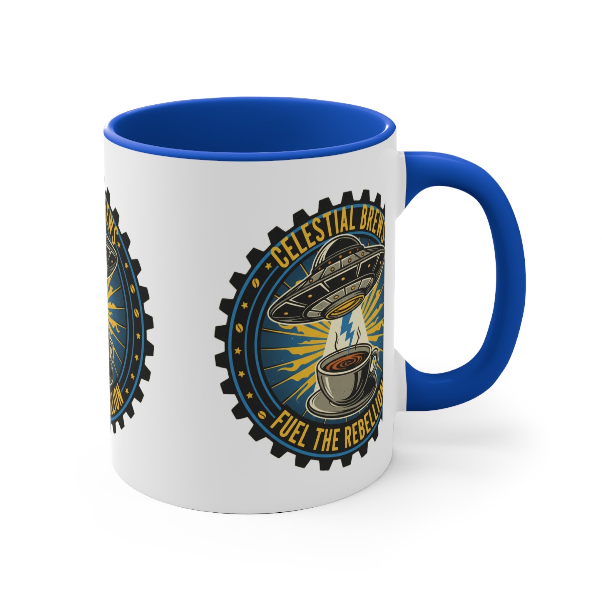 Cosmic Grind Coffee Mug — "Fuel the Rebellion" Retro Sci-Fi Accent Mug Printify