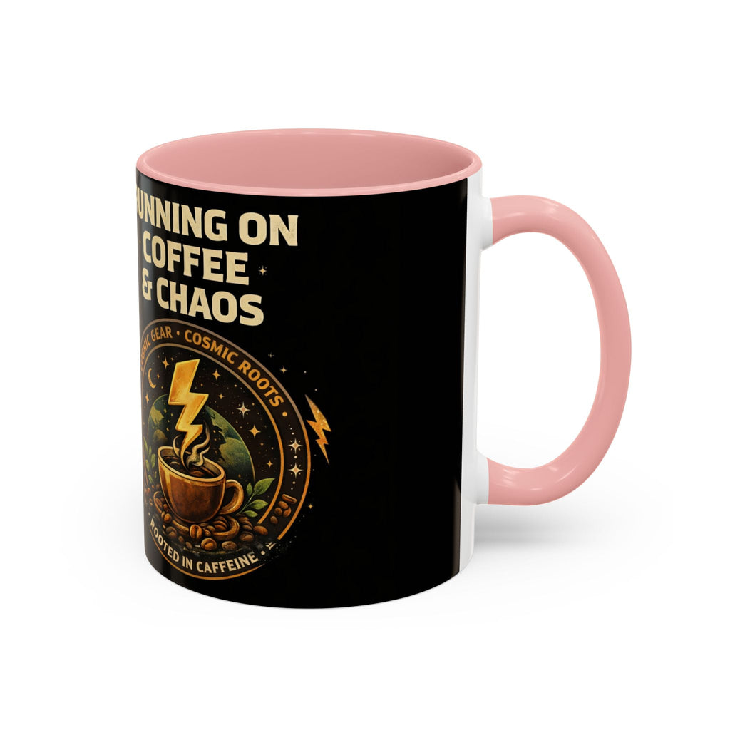 Coffee Mug — "Running on Coffee & Chaos" Black Accent Ceramic Mug (11/15oz) Printify