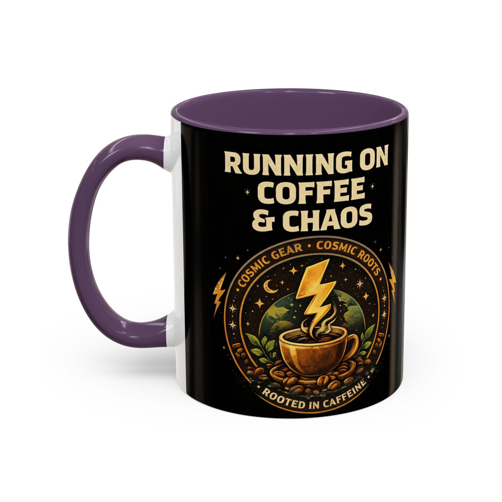 Coffee Mug — "Running on Coffee & Chaos" Black Accent Ceramic Mug (11/15oz) Printify