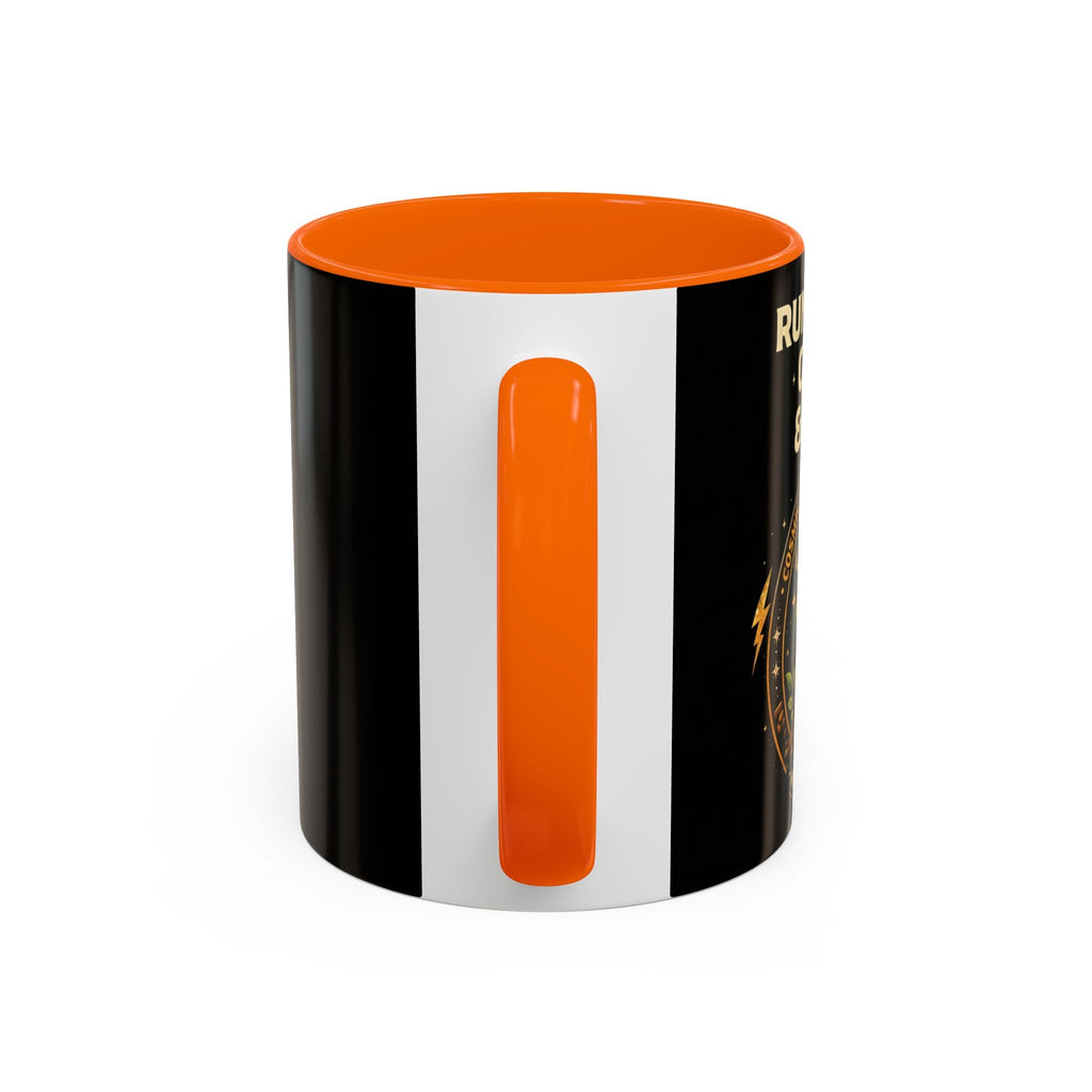 Coffee Mug — "Running on Coffee & Chaos" Black Accent Ceramic Mug (11/15oz) Printify