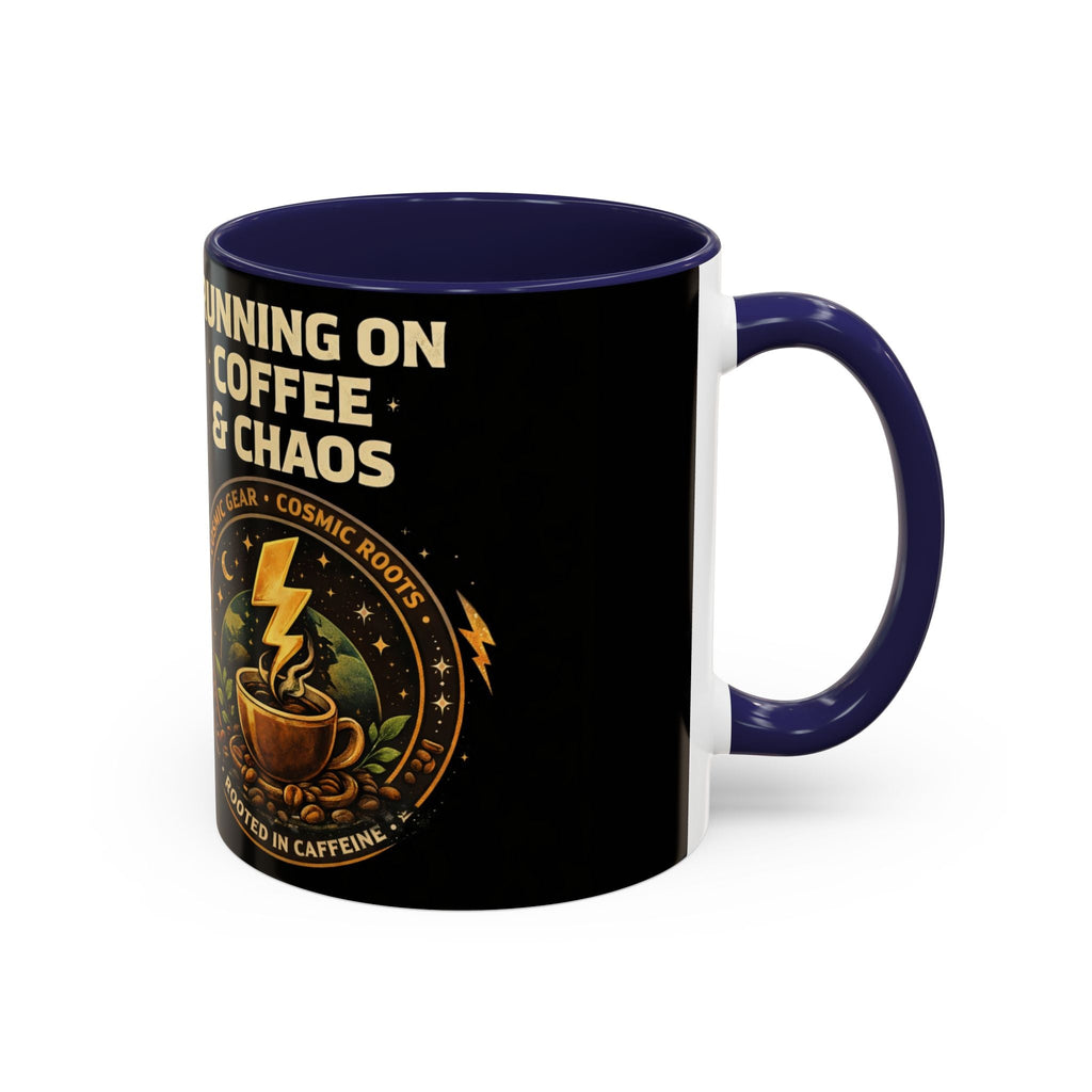 Coffee Mug — "Running on Coffee & Chaos" Black Accent Ceramic Mug (11/15oz) Printify