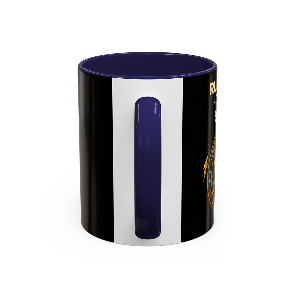 Coffee Mug — "Running on Coffee & Chaos" Black Accent Ceramic Mug (11/15oz) Printify