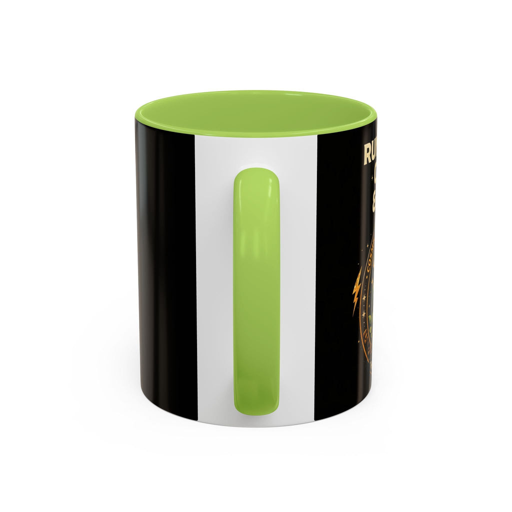 Coffee Mug — "Running on Coffee & Chaos" Black Accent Ceramic Mug (11/15oz) Printify