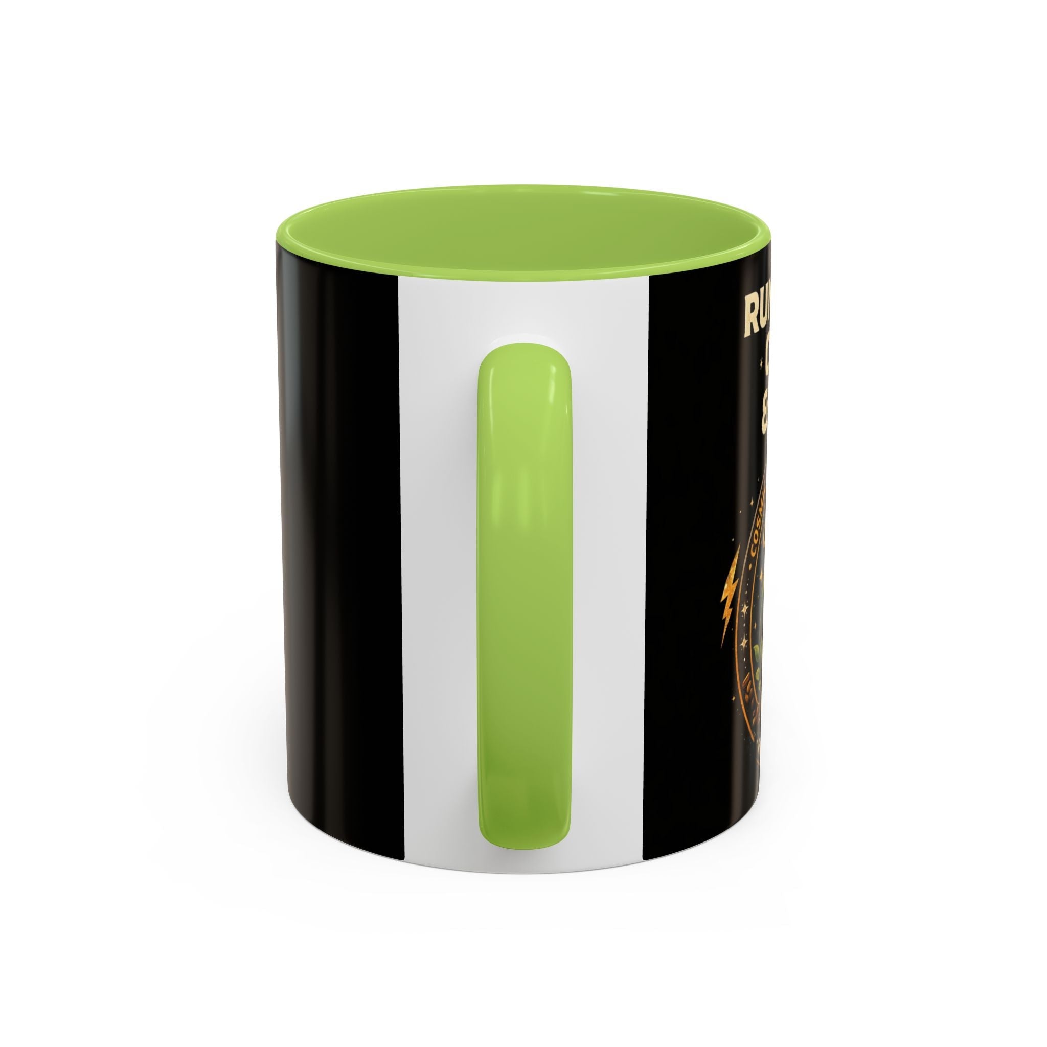 Coffee Mug — "Running on Coffee & Chaos" Black Accent Ceramic Mug (11/15oz) Printify