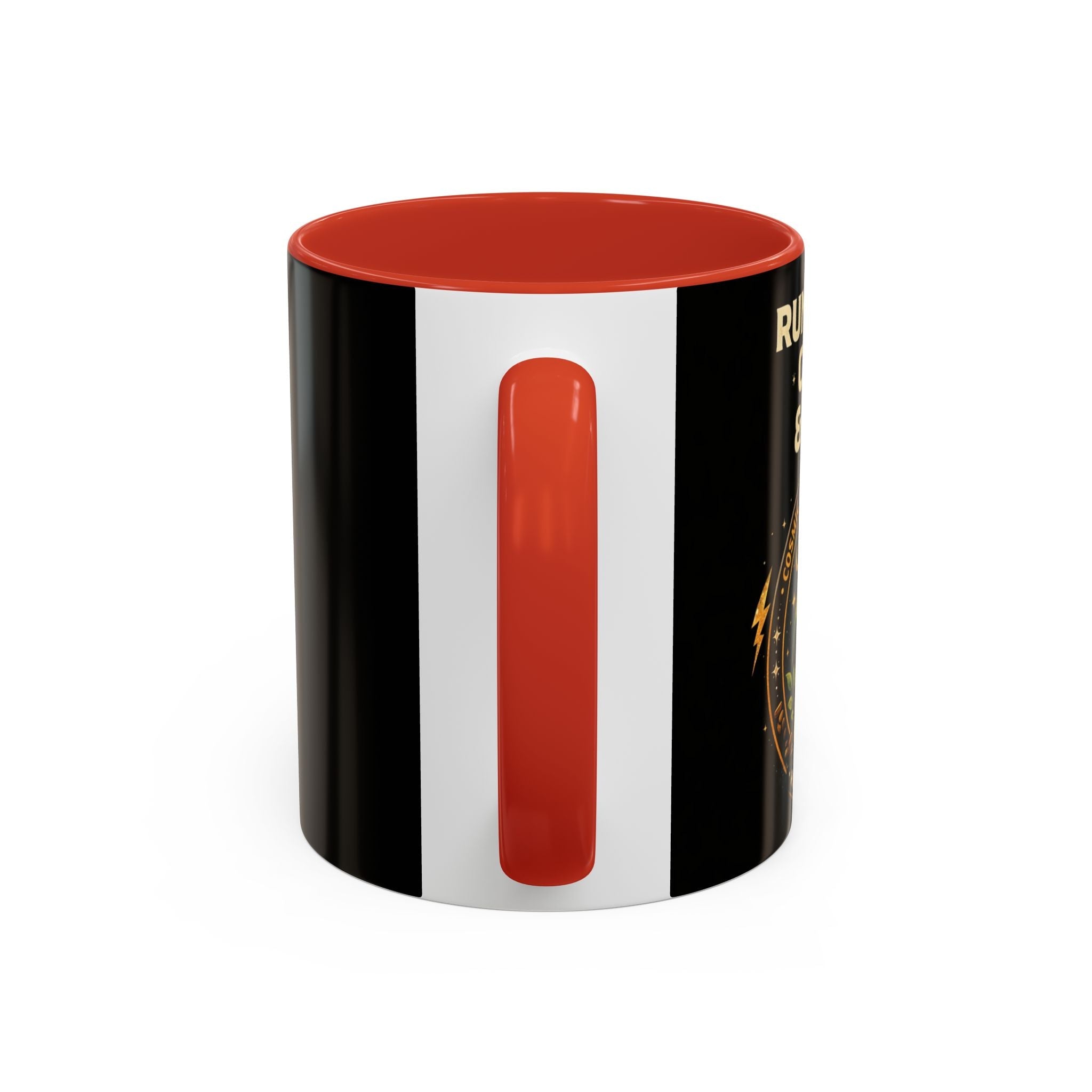 Coffee Mug — "Running on Coffee & Chaos" Black Accent Ceramic Mug (11/15oz) Printify