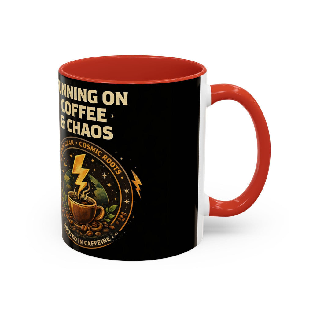 Coffee Mug — "Running on Coffee & Chaos" Black Accent Ceramic Mug (11/15oz) Printify