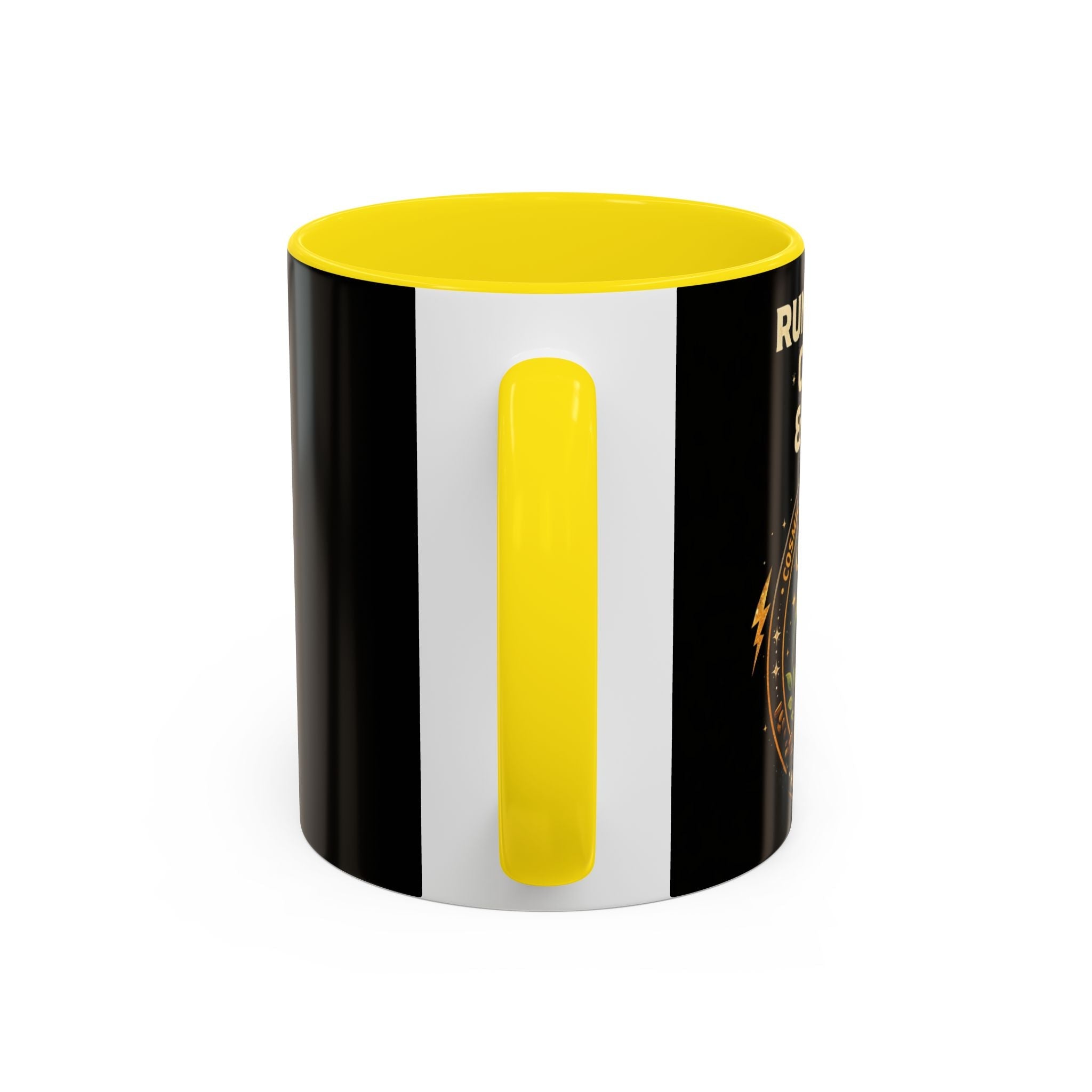 Coffee Mug — "Running on Coffee & Chaos" Black Accent Ceramic Mug (11/15oz) Printify