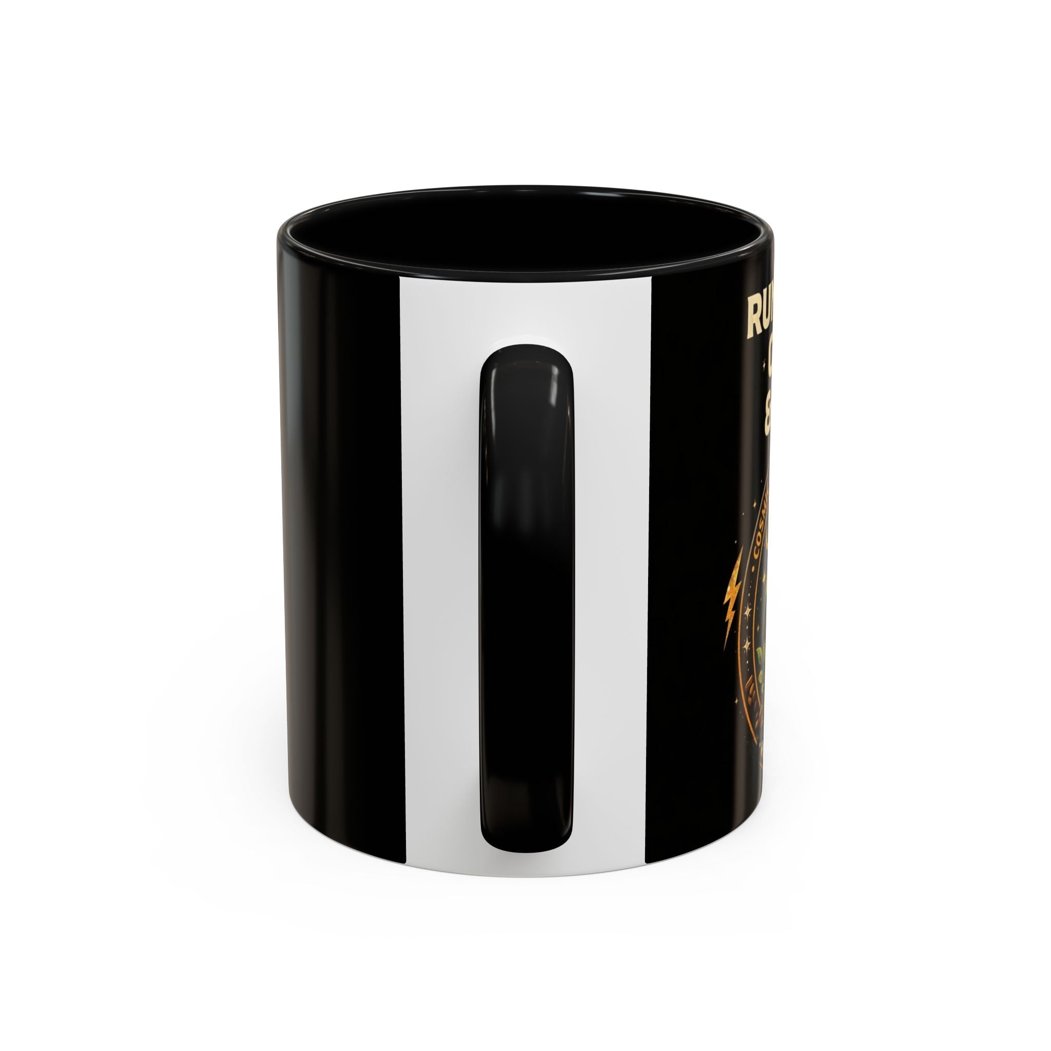 Coffee Mug — "Running on Coffee & Chaos" Black Accent Ceramic Mug (11/15oz) Printify