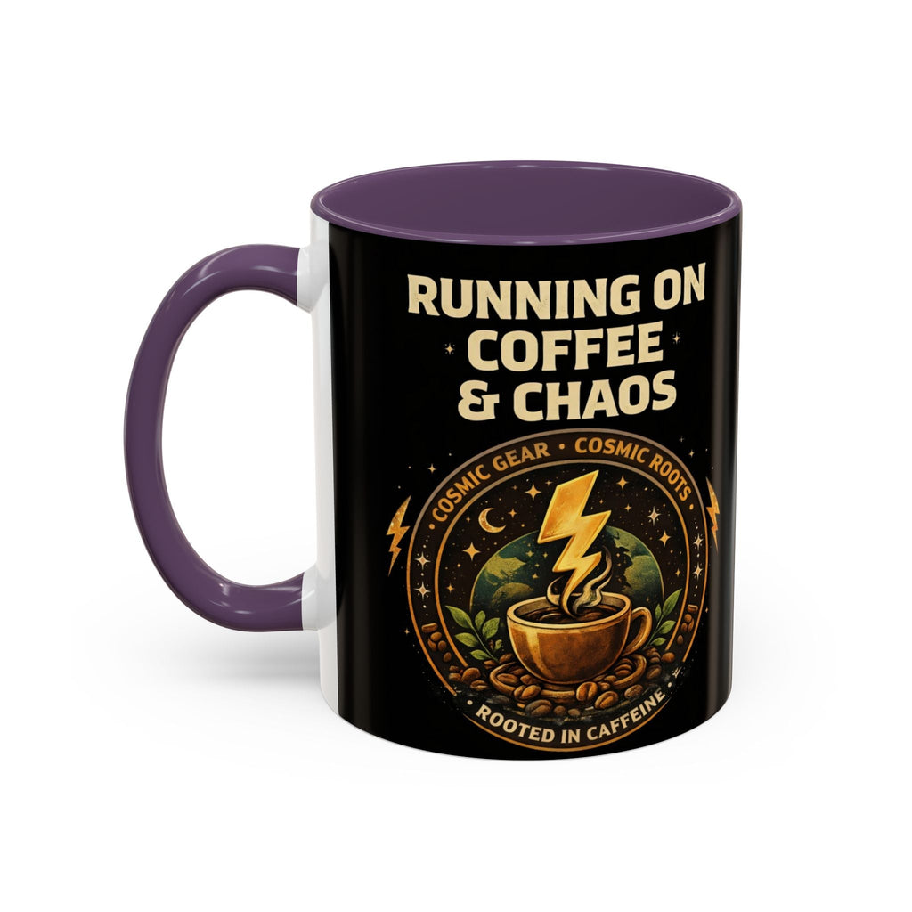 Coffee Mug — "Running on Coffee & Chaos" Black Accent Ceramic Mug (11/15oz) Printify