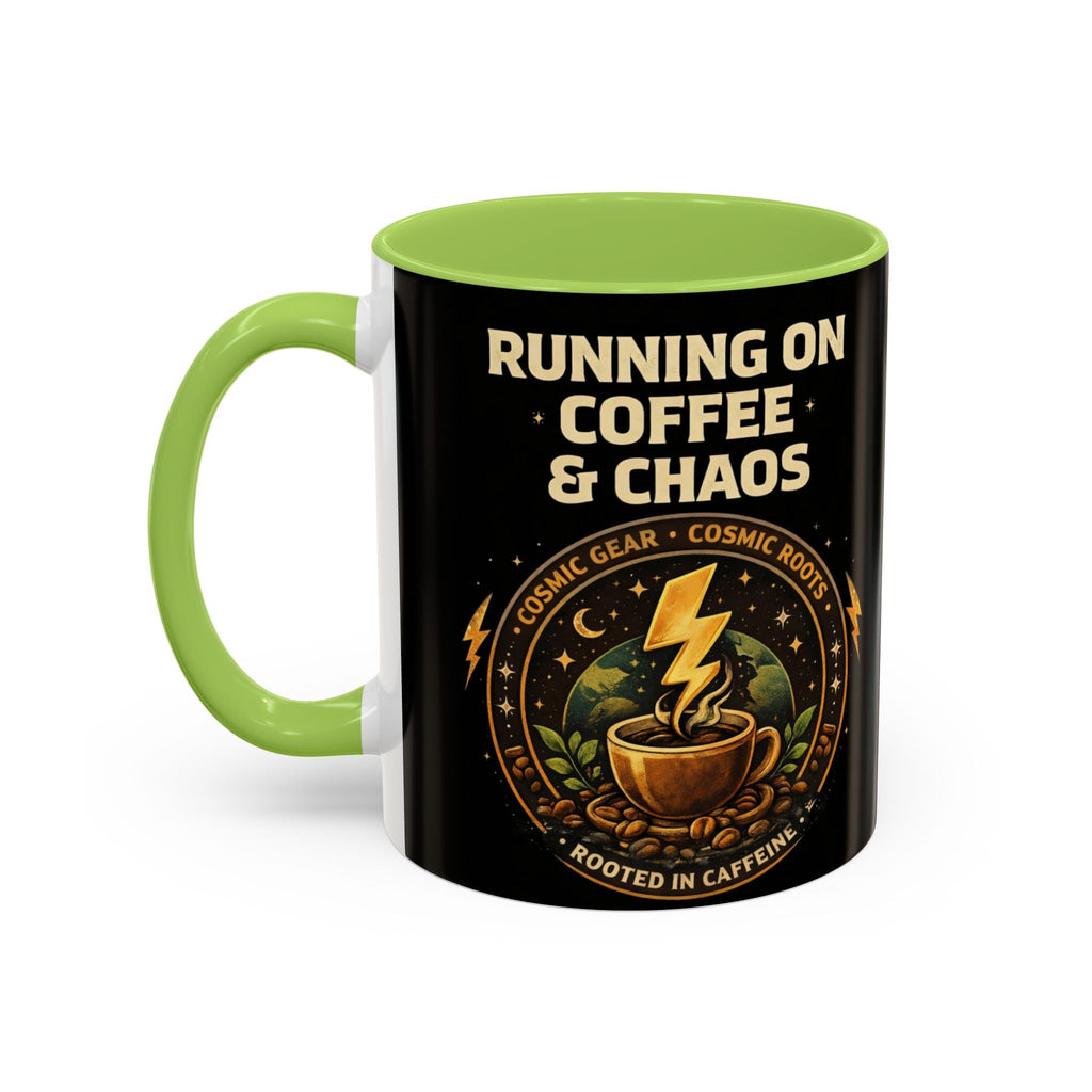 Coffee Mug — "Running on Coffee & Chaos" Black Accent Ceramic Mug (11/15oz) Printify