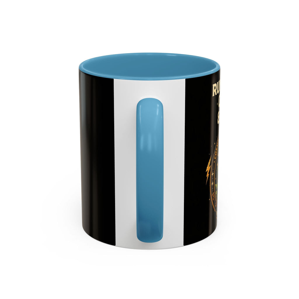 Coffee Mug — "Running on Coffee & Chaos" Black Accent Ceramic Mug (11/15oz) Printify