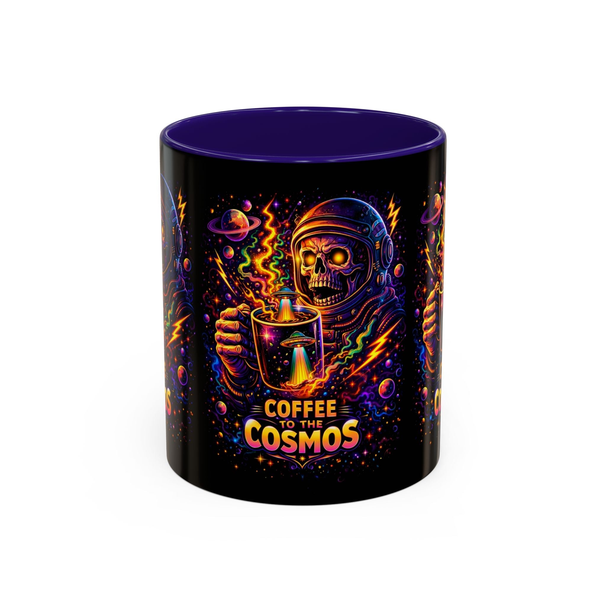 Coffee to the Cosmos Mug — Neon Space Skull Coffee Mug (11oz/15oz) Printify