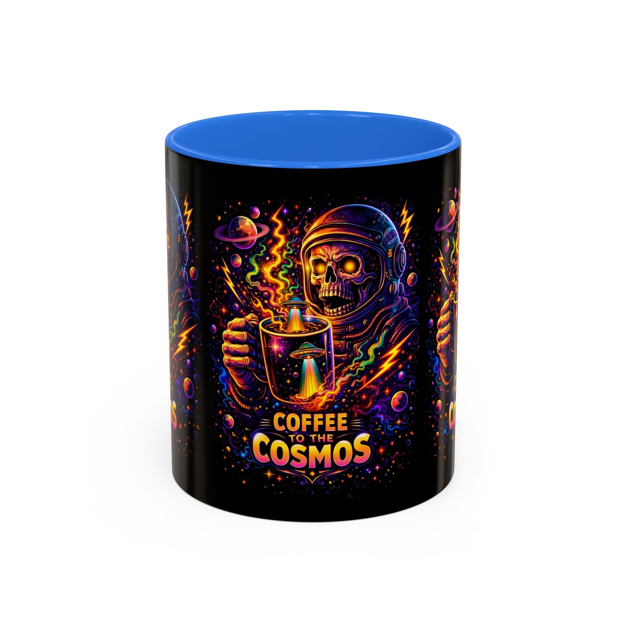 Coffee to the Cosmos Mug — Neon Space Skull Coffee Mug (11oz/15oz) Printify