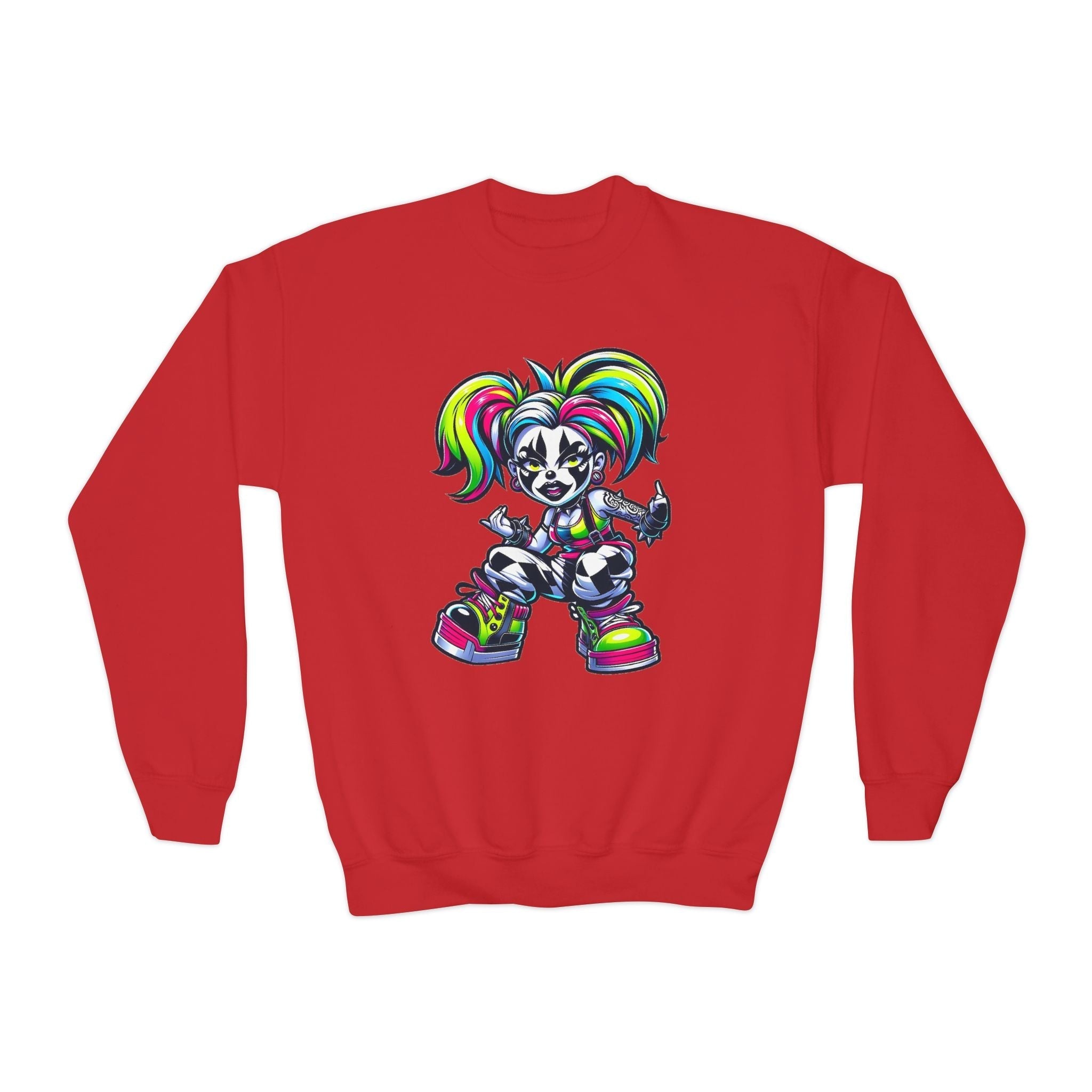 Colorful Graphic Youth Crewneck Sweatshirt, Fun Sweatshirt for Kids, Perfect Gift for Birthdays, Halloween, or Everyday Wear Printify