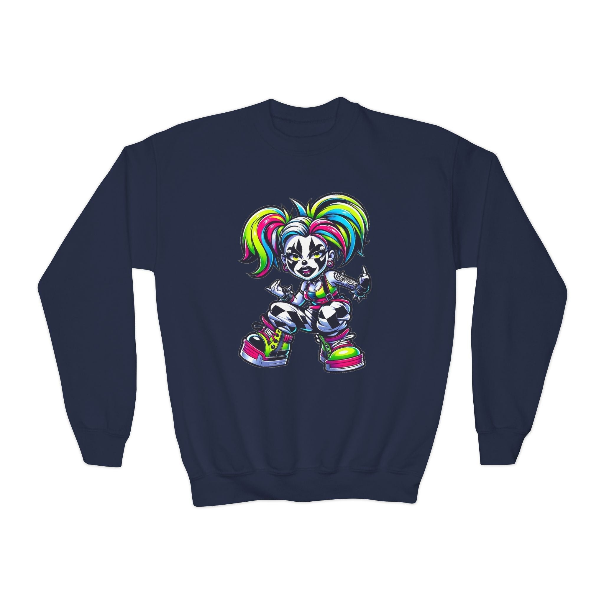 Colorful Graphic Youth Crewneck Sweatshirt, Fun Sweatshirt for Kids, Perfect Gift for Birthdays, Halloween, or Everyday Wear Printify