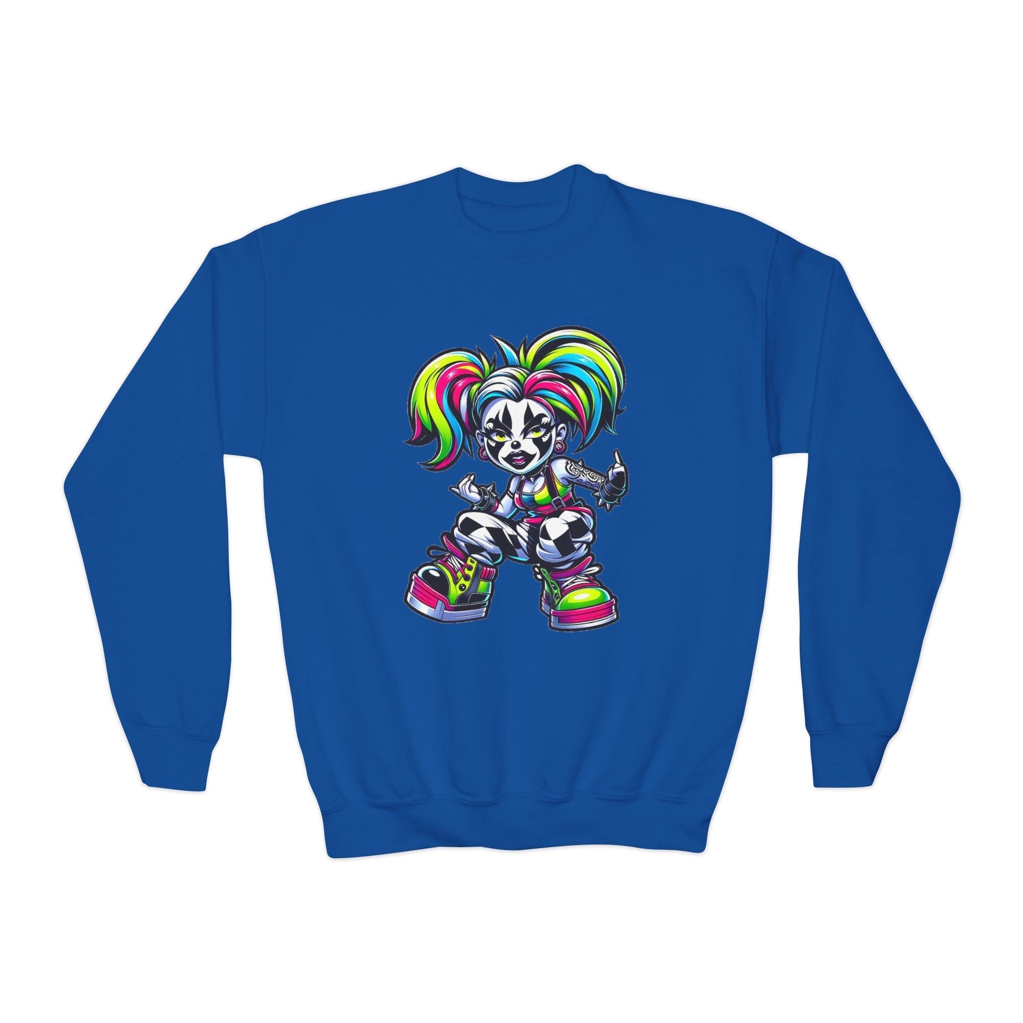 Colorful Graphic Youth Crewneck Sweatshirt, Fun Sweatshirt for Kids, Perfect Gift for Birthdays, Halloween, or Everyday Wear Printify