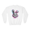 Cool Graffiti Bunny Youth Sweatshirt, Hipster Crewneck, Street Art Apparel, Gift for Kids, Fun Casual Wear, Comfy and Stylish Printify