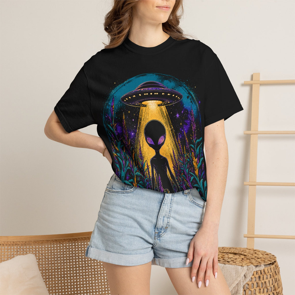 Cornfield Encounter Tee - Alien UFO Night Abduction Graphic T-Shirt