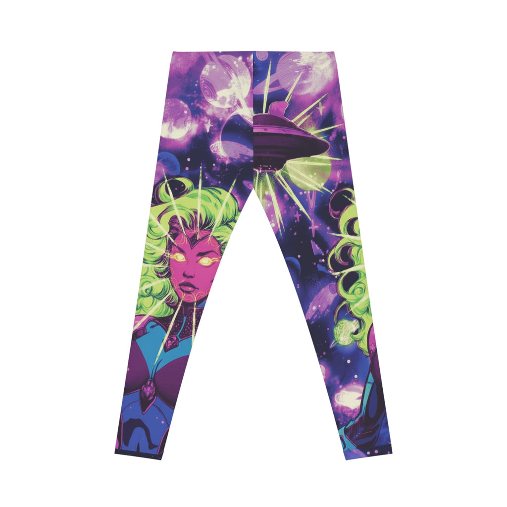 Cosmic Alien Goddess Leggings — Neon Space Print Women's Leggings Printify