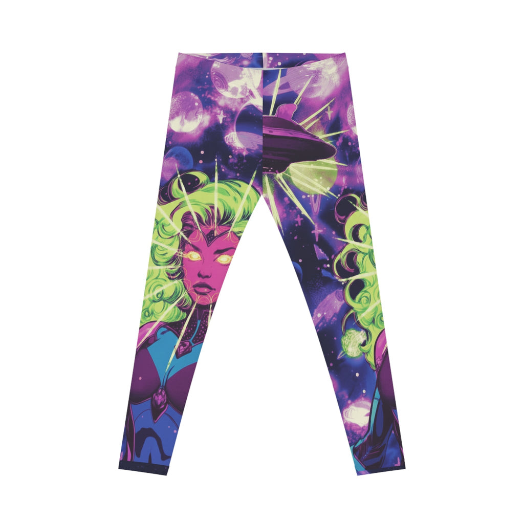 Cosmic Alien Goddess Leggings — Neon Space Print Women's Leggings Printify