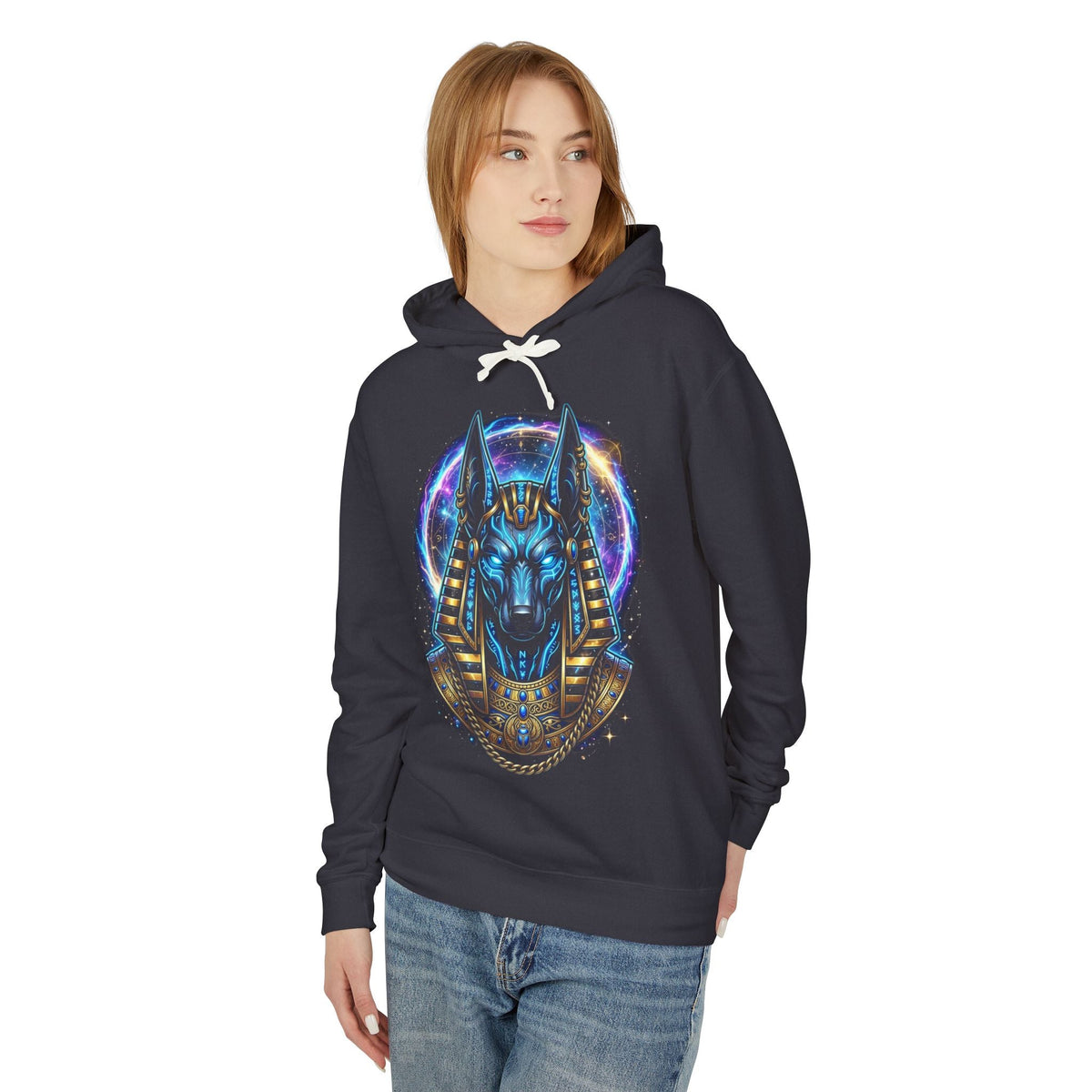Cosmic Anubis Hoodie - electric blue Anubis Egyptian god hoodie, view 3