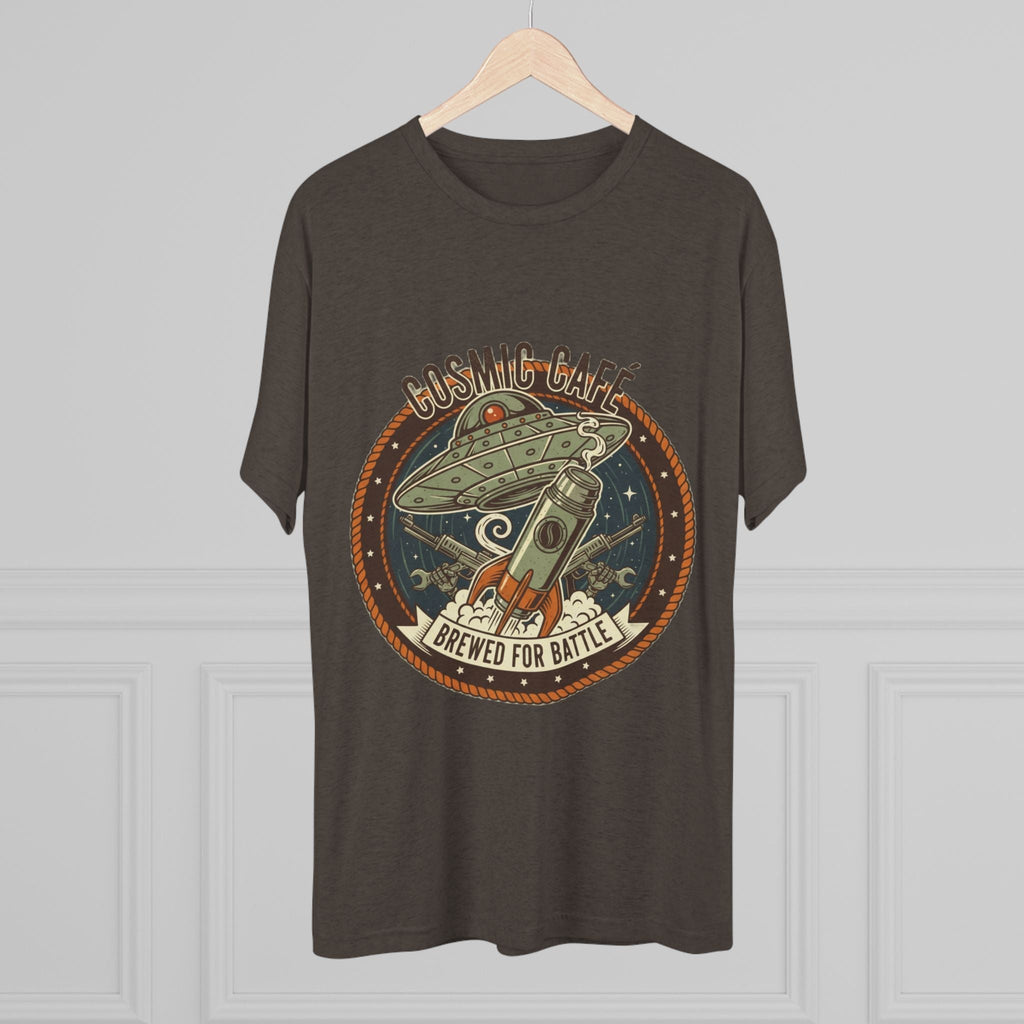 Cosmic Café Tee — “Brewed for Battle” Retro UFO Coffee Shirt Printify