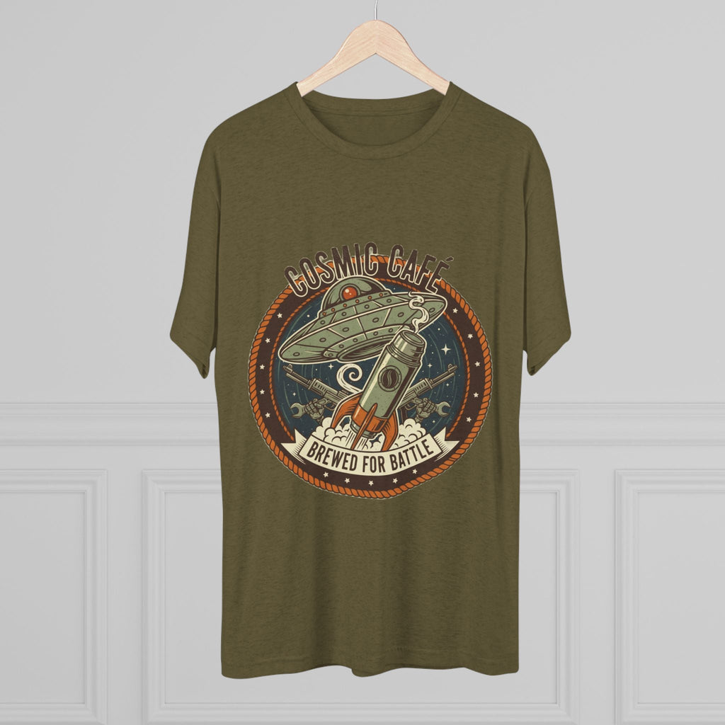 Cosmic Café Tee — “Brewed for Battle” Retro UFO Coffee Shirt Printify