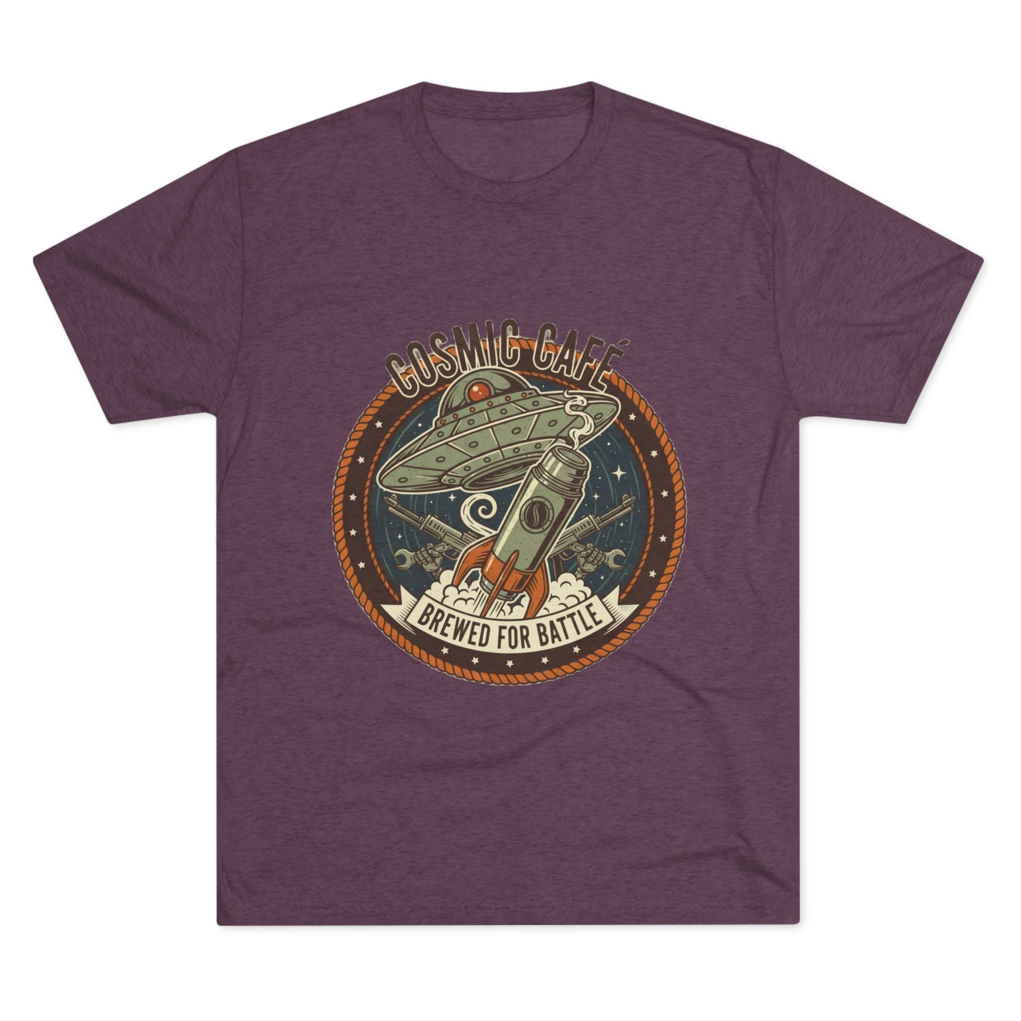 Cosmic Café Tee — “Brewed for Battle” Retro UFO Coffee Shirt Printify