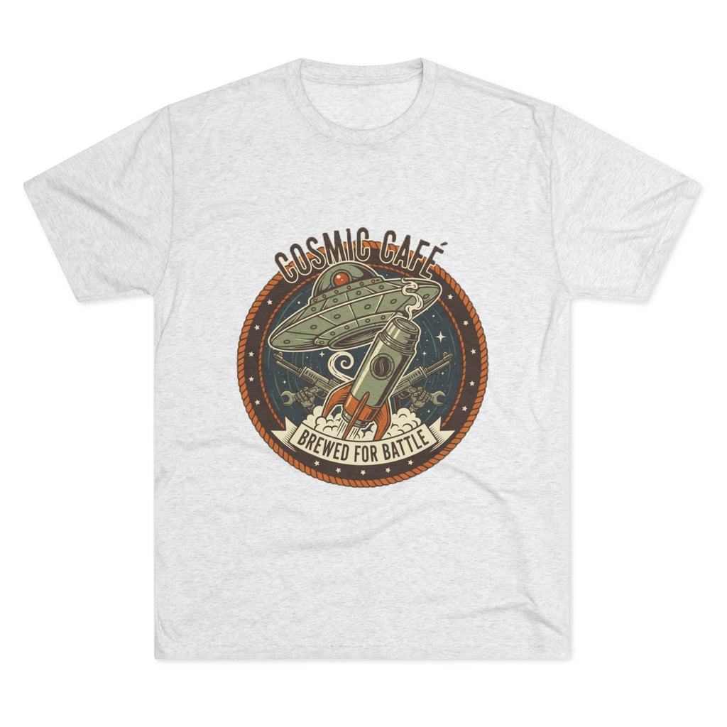 Cosmic Café Tee — “Brewed for Battle” Retro UFO Coffee Shirt Printify