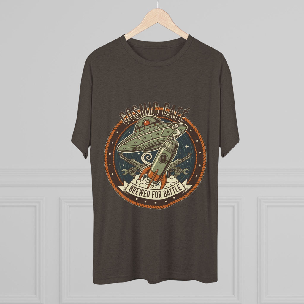 Cosmic Café Tee — “Brewed for Battle” Retro UFO Coffee Shirt Printify