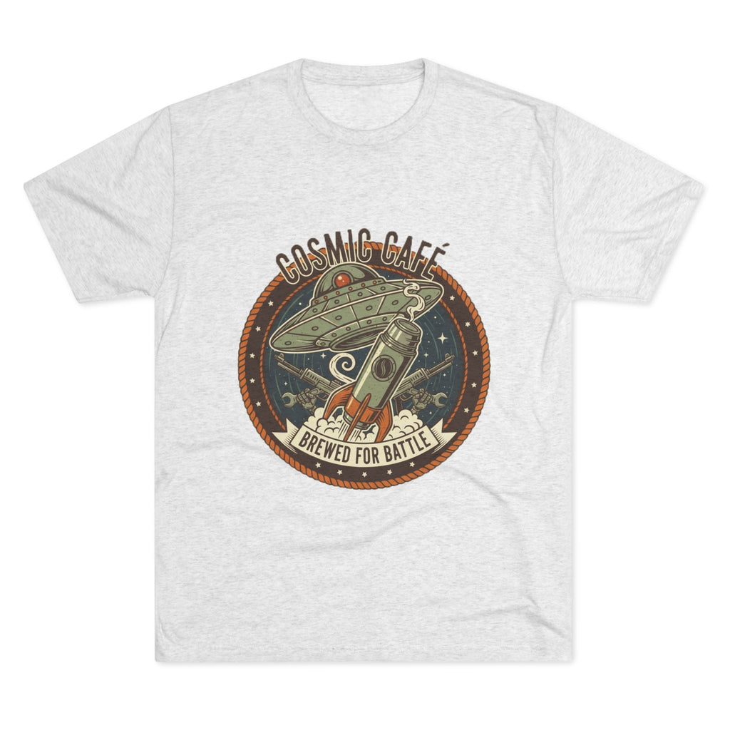 Cosmic Café Tee — “Brewed for Battle” Retro UFO Coffee Shirt Printify