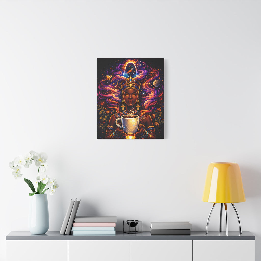 Cosmic Coffee Queen Canvas Print — Afrocentric Goddess Wall Art Printify
