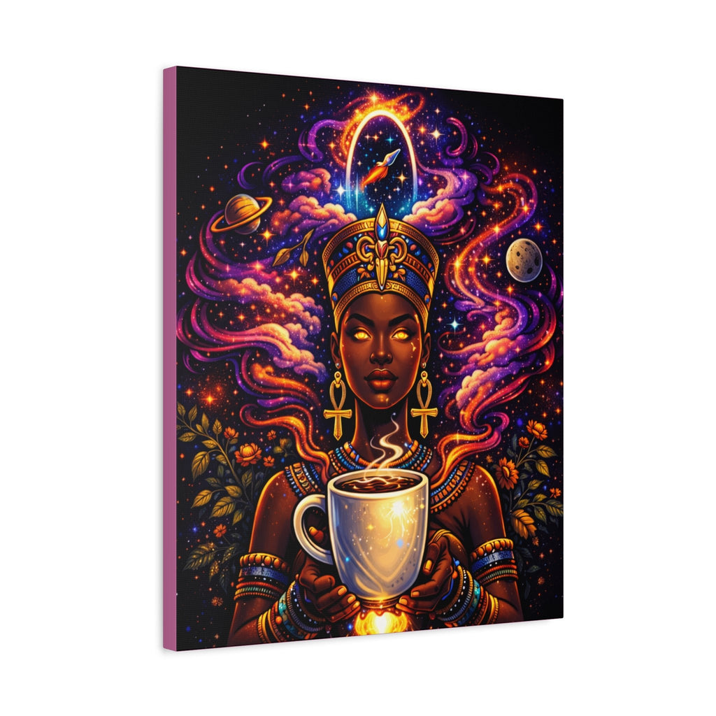 Cosmic Coffee Queen Canvas Print — Afrocentric Goddess Wall Art Printify