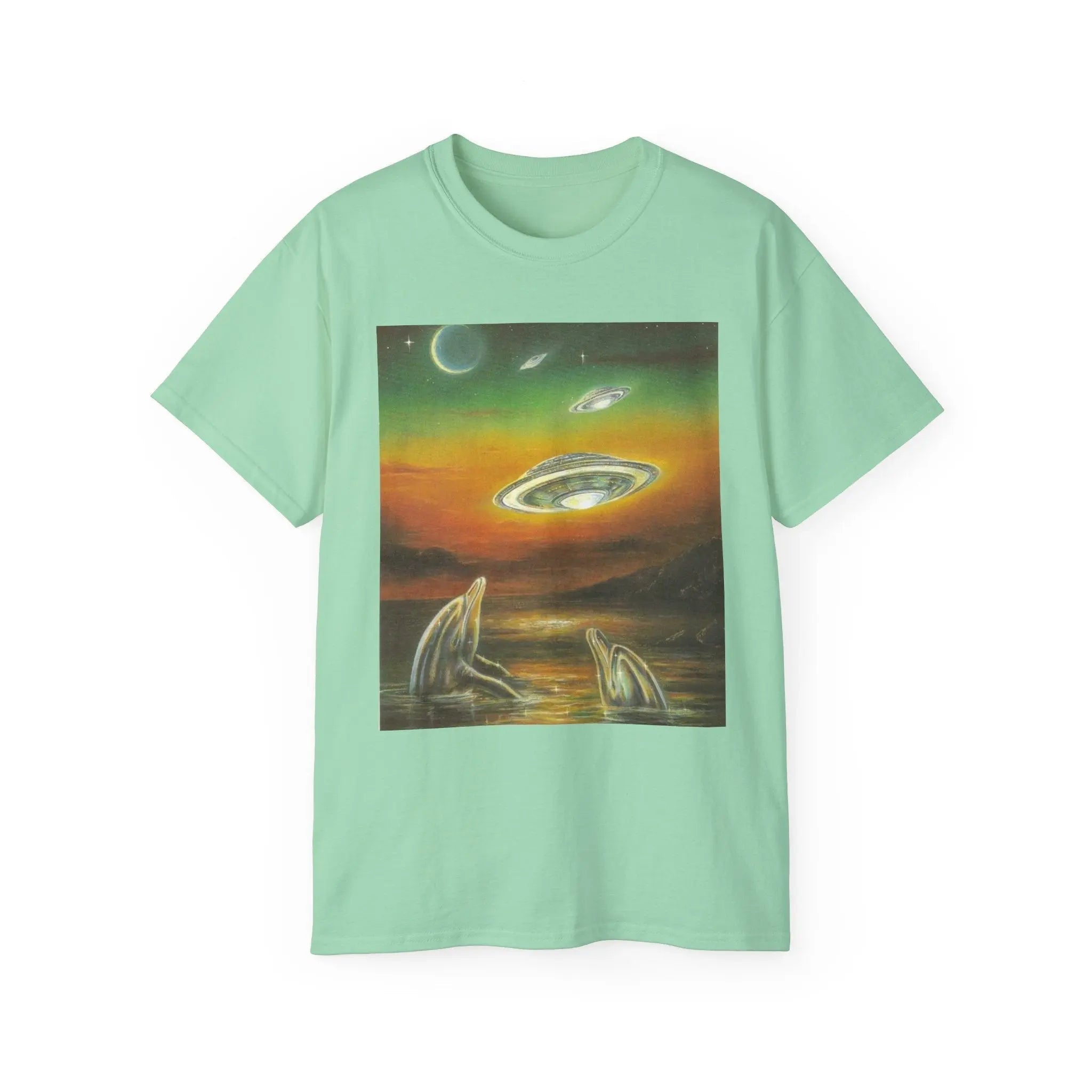 Dolphins UFOs Unisex Tee. Printify