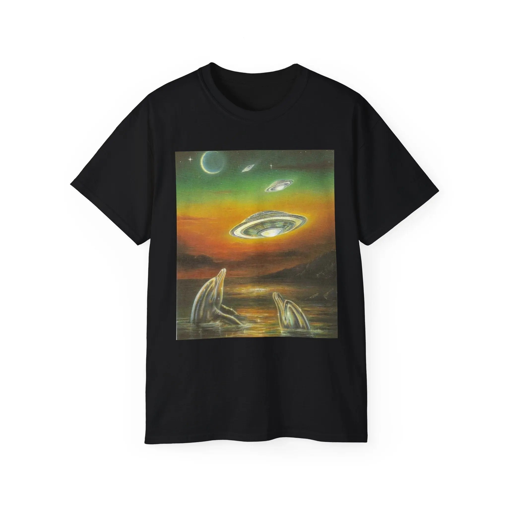 Dolphins UFOs Unisex Tee. Printify