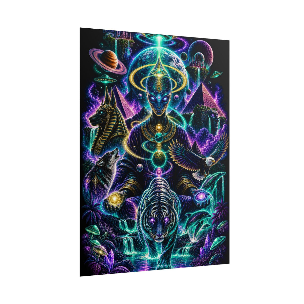 Cosmic Frequency Tiger Poster | Psychedelic Egyptian Wall Art