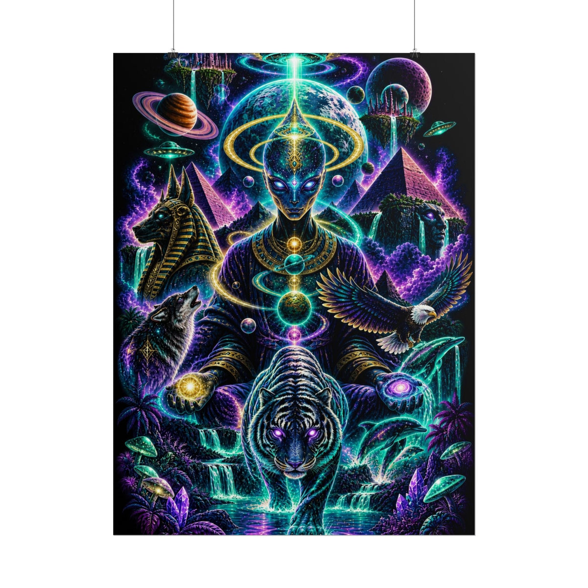 Cosmic Frequency Tiger Poster | Psychedelic Egyptian Wall Art