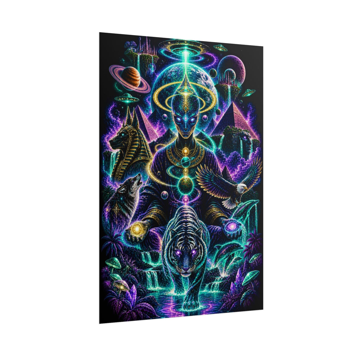 Cosmic Frequency Tiger Poster | Psychedelic Egyptian Wall Art