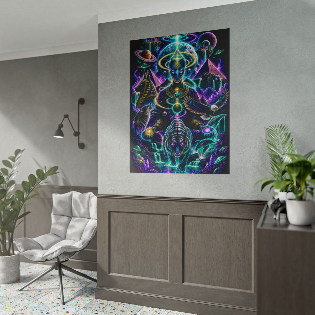 Cosmic Frequency Tiger Poster | Psychedelic Egyptian Wall Art