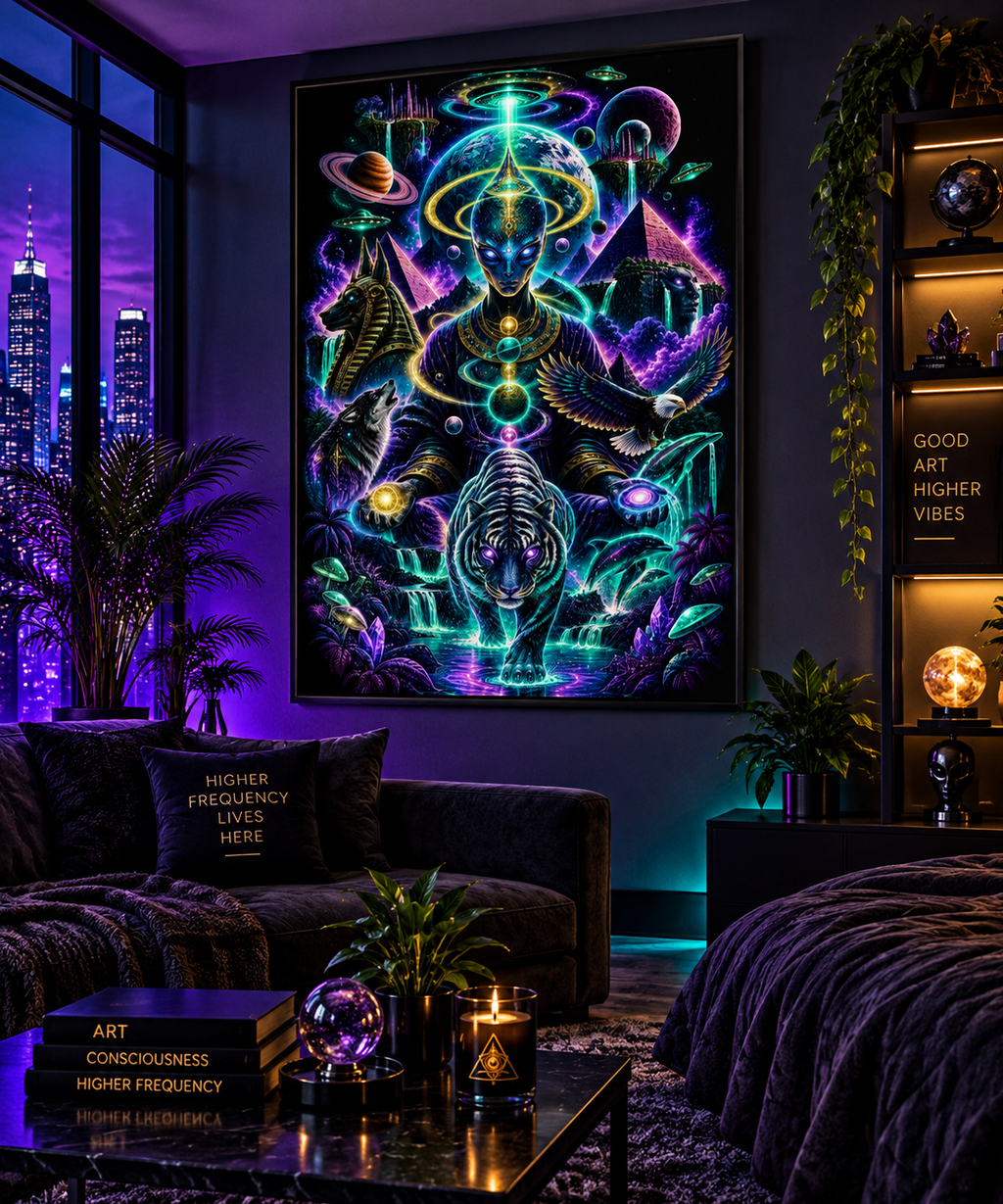 Cosmic Frequency Tiger Poster | Psychedelic Egyptian Wall Art