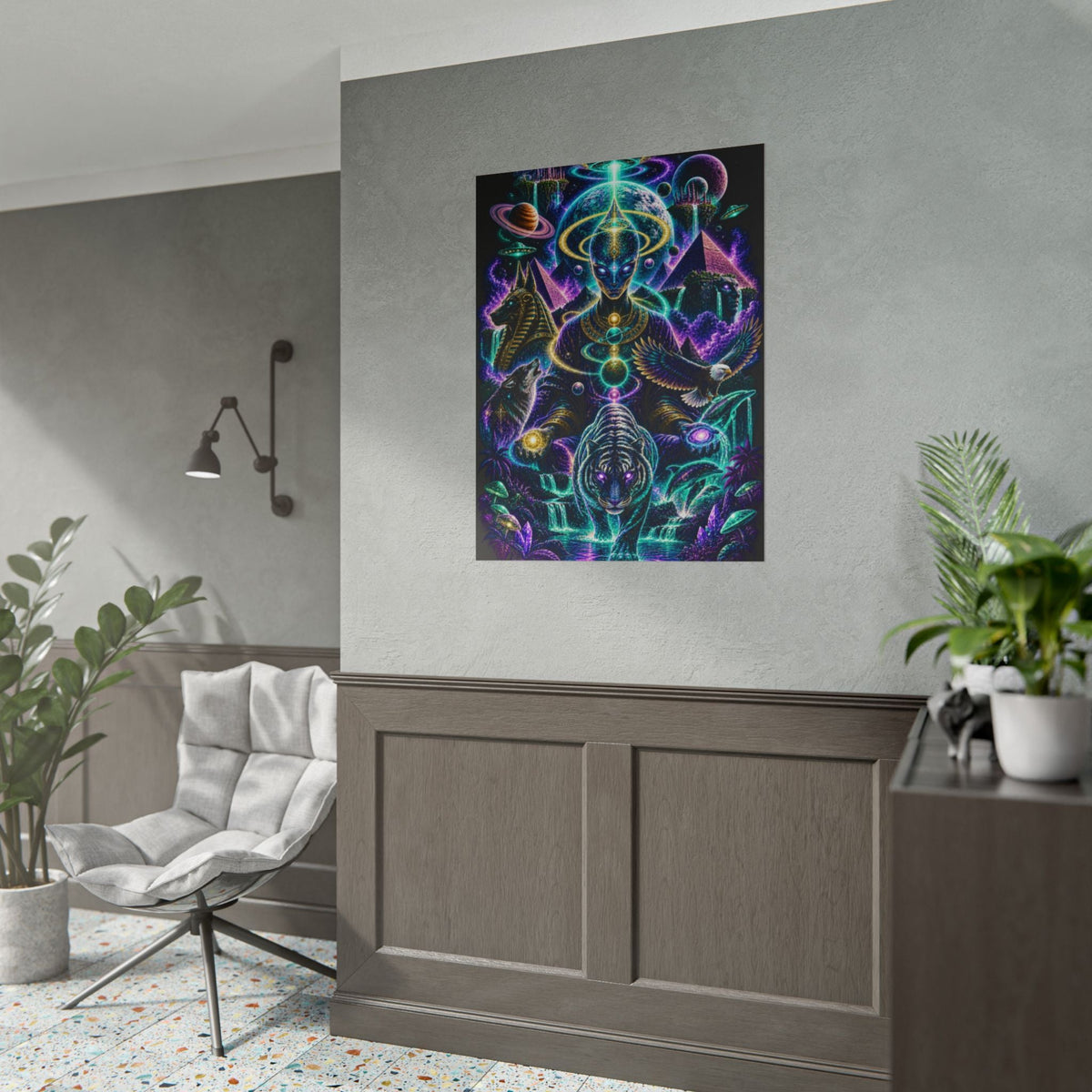 Cosmic Frequency Tiger Poster | Psychedelic Egyptian Wall Art