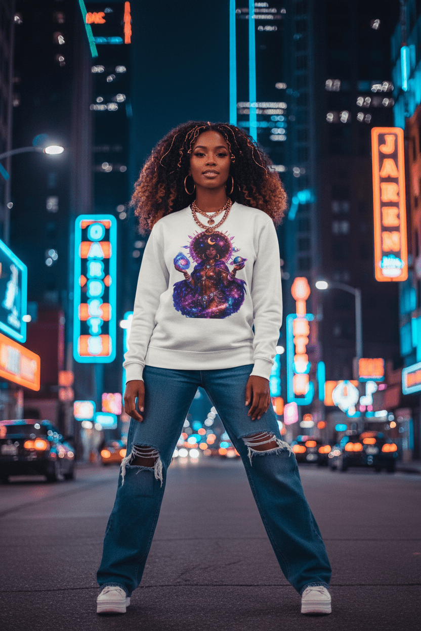 Solar Goddess White Sweatshirt Night City Streetwear Female - New