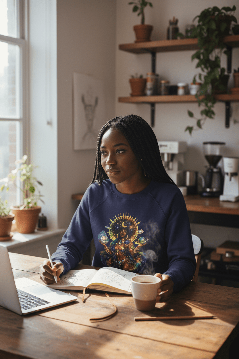 Solar Goddess Sweatshirt Creative Coffee Shop Lifestyle