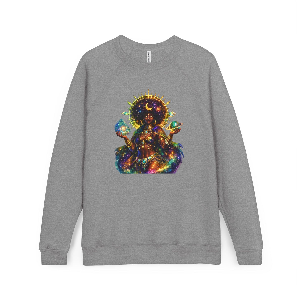 Cosmic Goddess Sweatshirt – moon, planets and galaxy goddess graphic