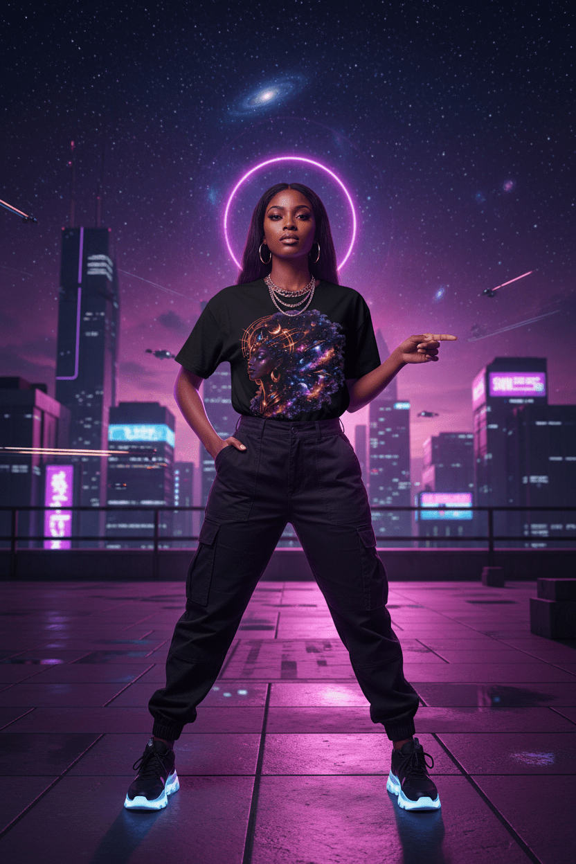 Cosmic Afro Night Rooftop Lifestyle